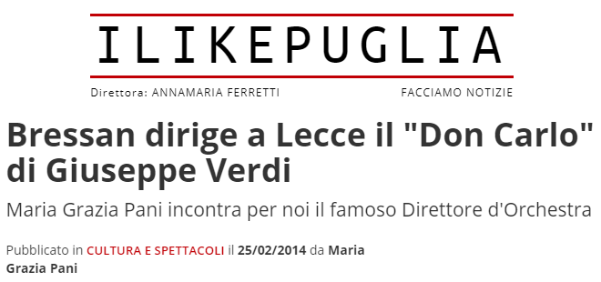 Bressan dirige a Lecce il 'Don Carlo' di Giuseppe Verdi - intervista